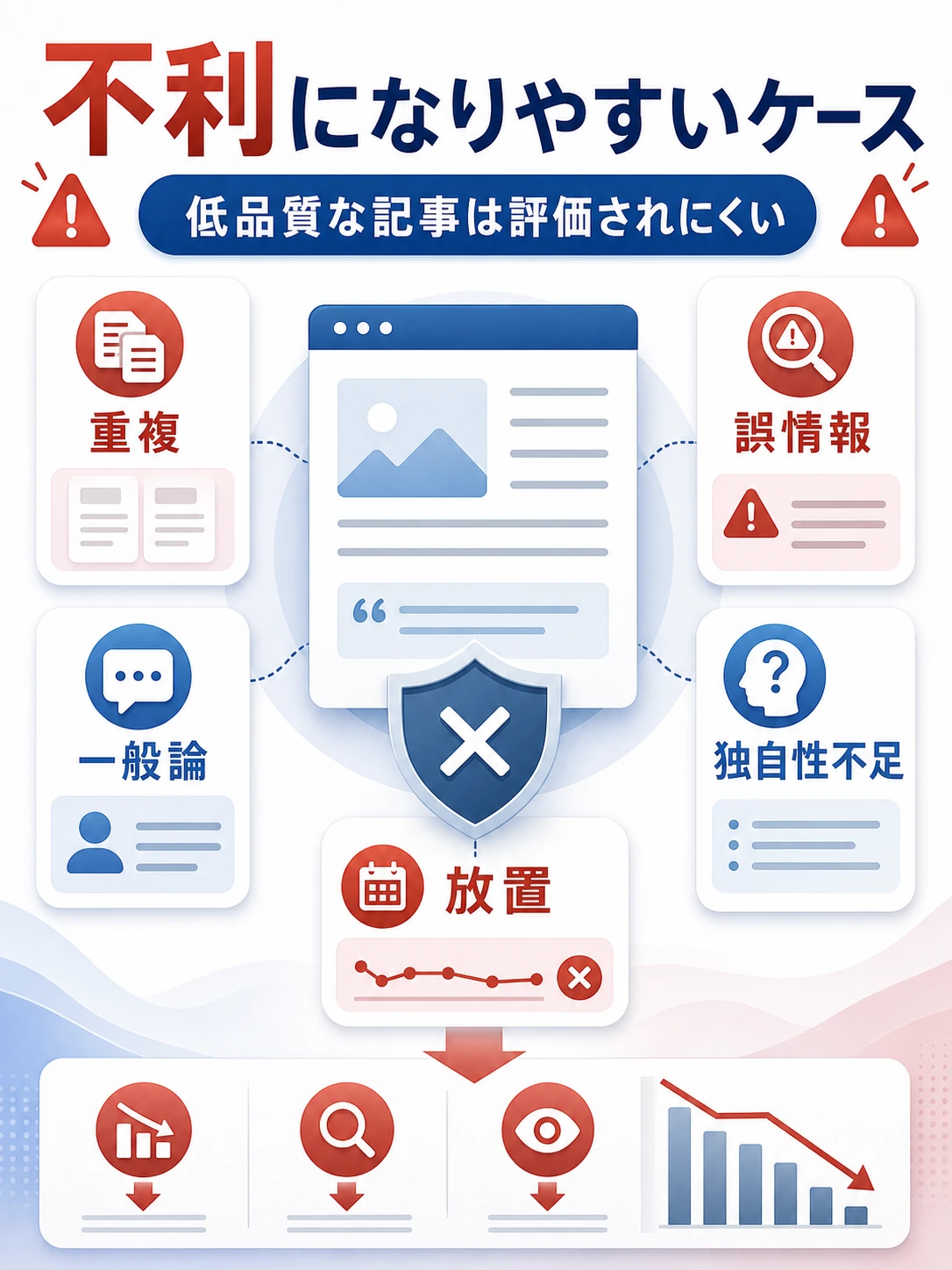 AIブログがSEOで不利になりやすいケースを説明する図解