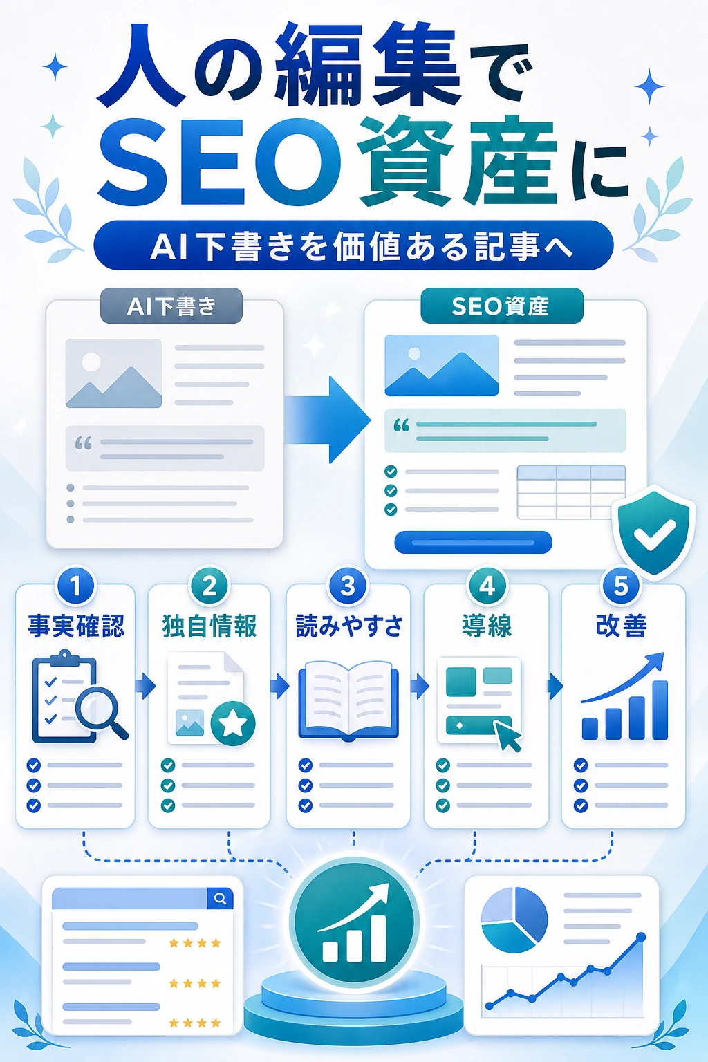 AIブログは人の編集でSEO資産になるを説明する図解