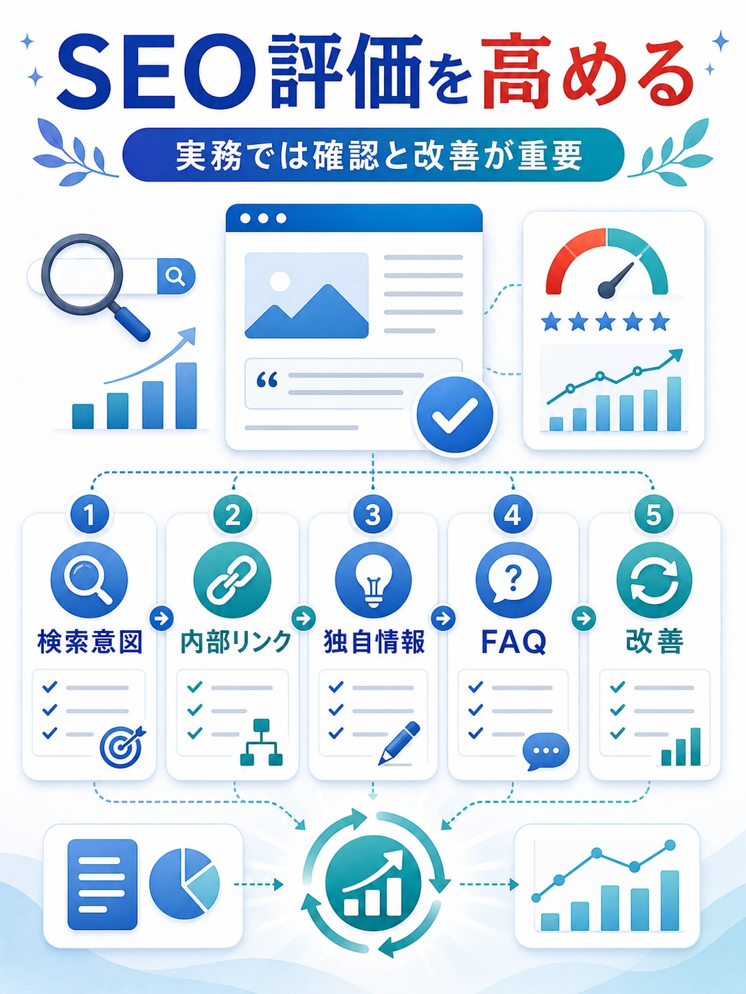 AIブログでSEO評価を高める実務ポイントを説明する図解
