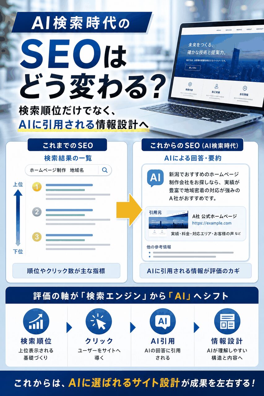 AI検索時代のSEO対策がどう変わるかを図解した画像
