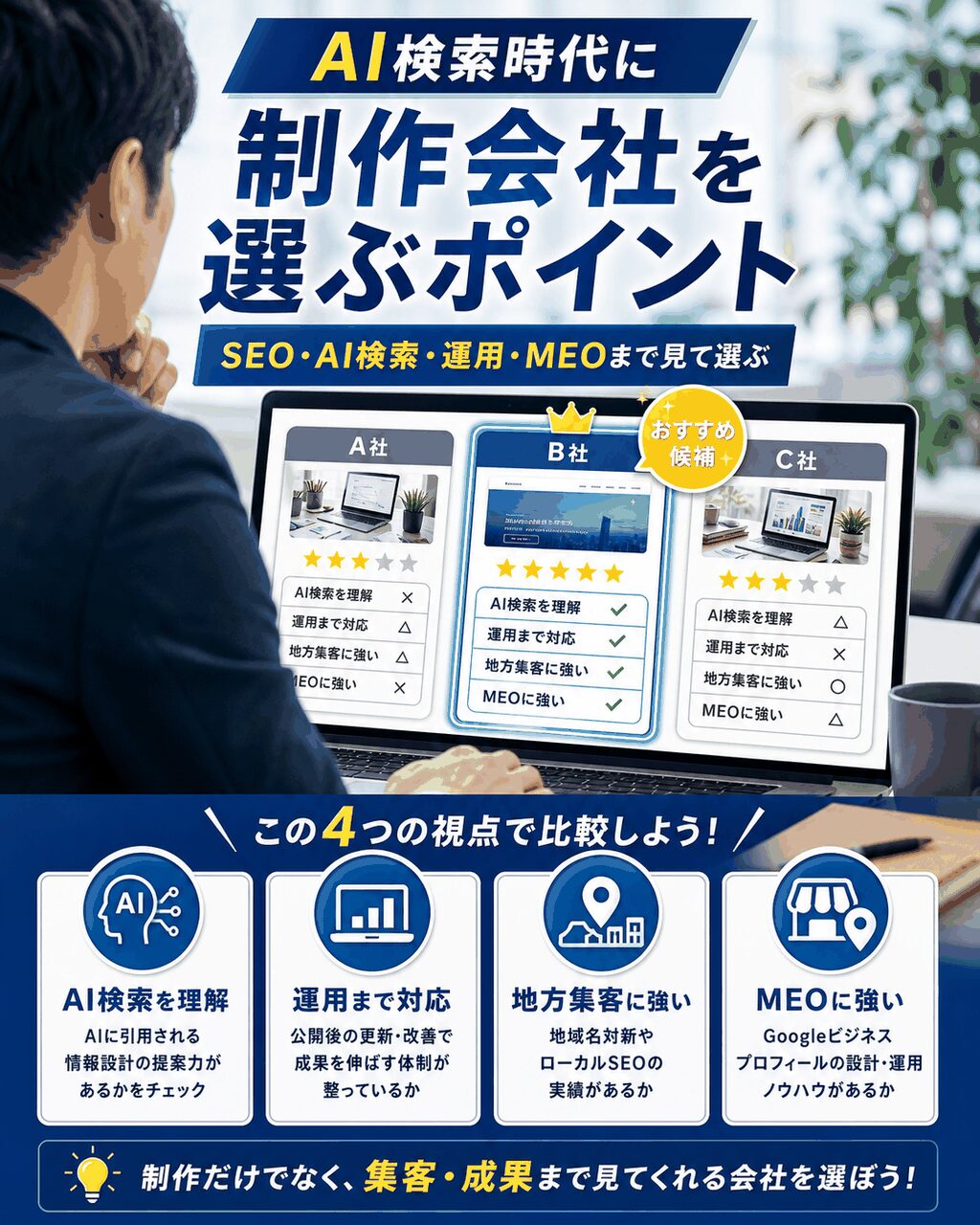 AI検索時代にホームページ制作会社を選ぶポイントを図解した画像