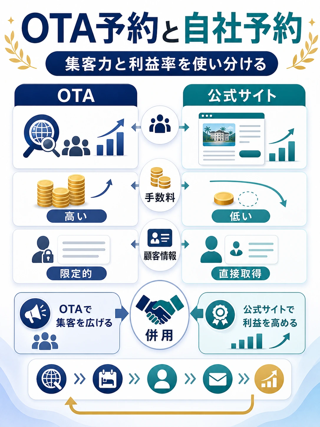 OTA予約と自社予約の違いを説明する図解