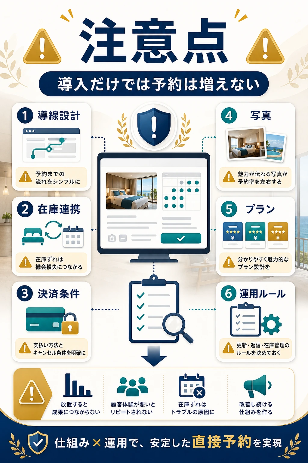 自社予約システム導入時の注意点を説明する図解