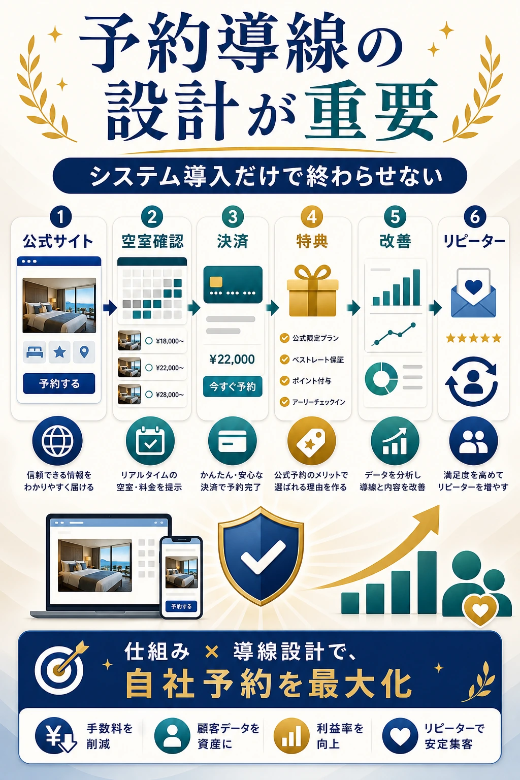 自社予約システムは予約導線設計が重要であることを説明する図解