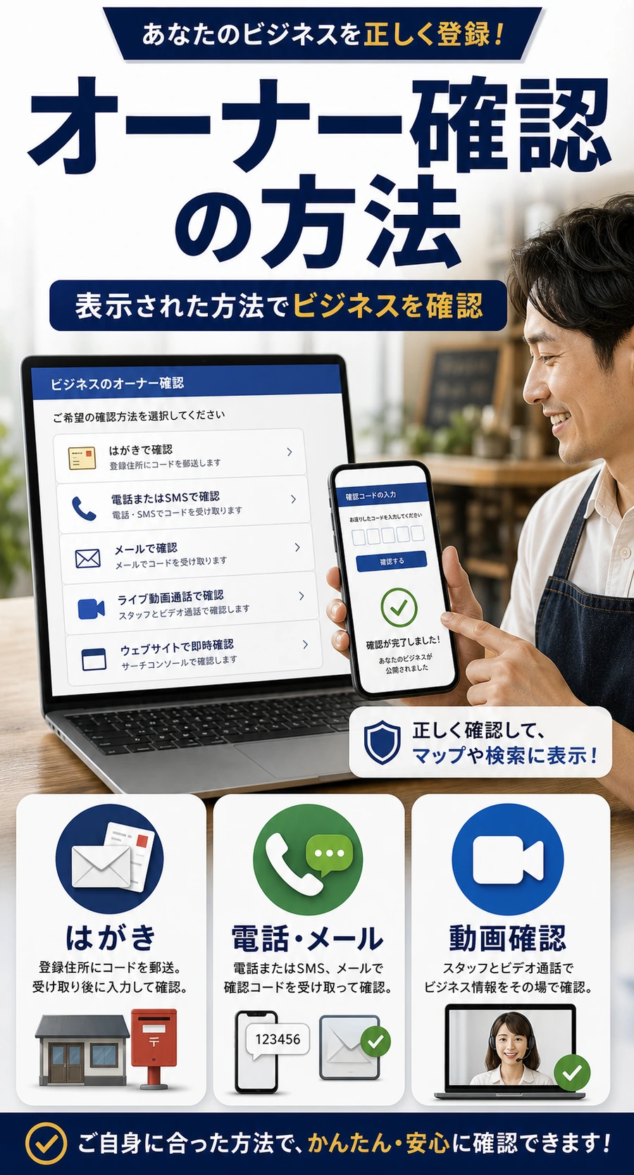 未確認のビジネスをオーナー確認する方法を示す画像