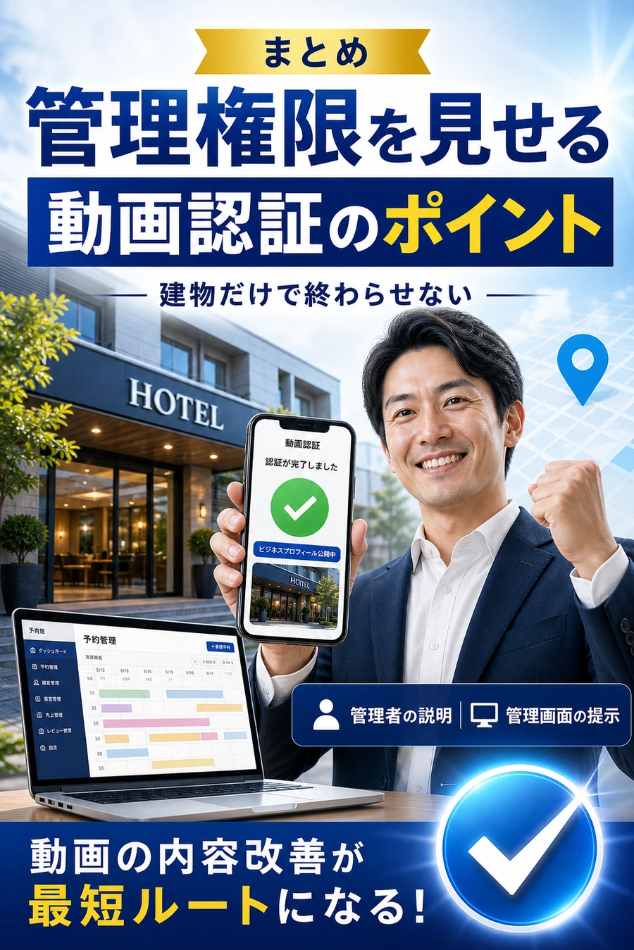 Googleビジネス動画認証では管理権限を見せることが重要だと示す画像