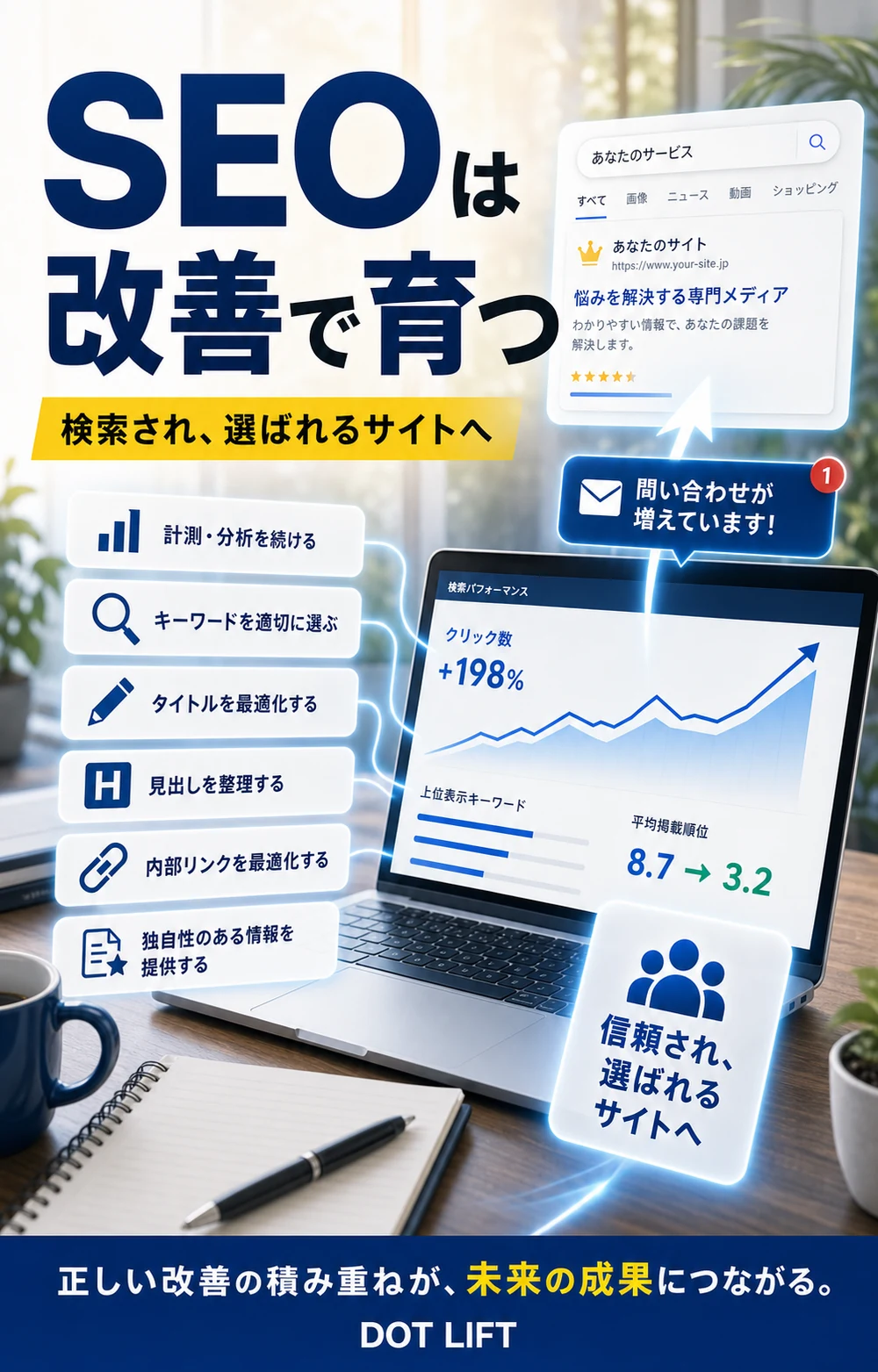 まとめのH2本文をもとに写真合成で表現したDOT LIFTの記事内画像