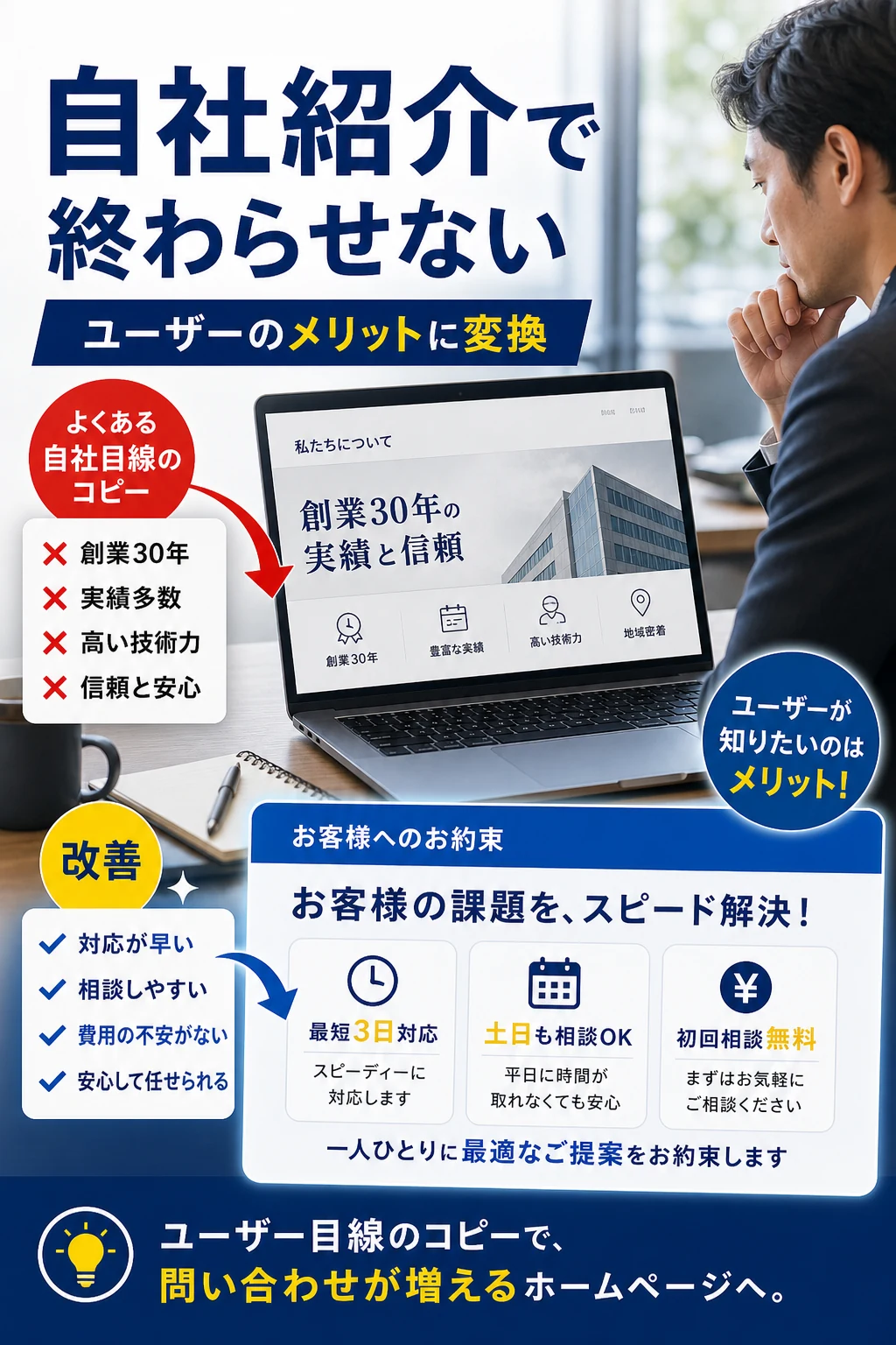 自社目線ばかり書いている失敗例を解説する記事内画像