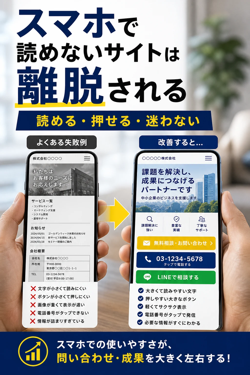 スマホで見づらい失敗例を解説する記事内画像