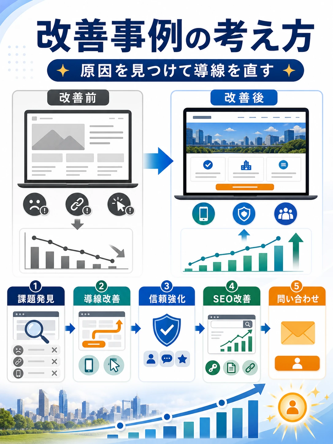 集客できなかったホームページ改善事例の考え方を説明する図解