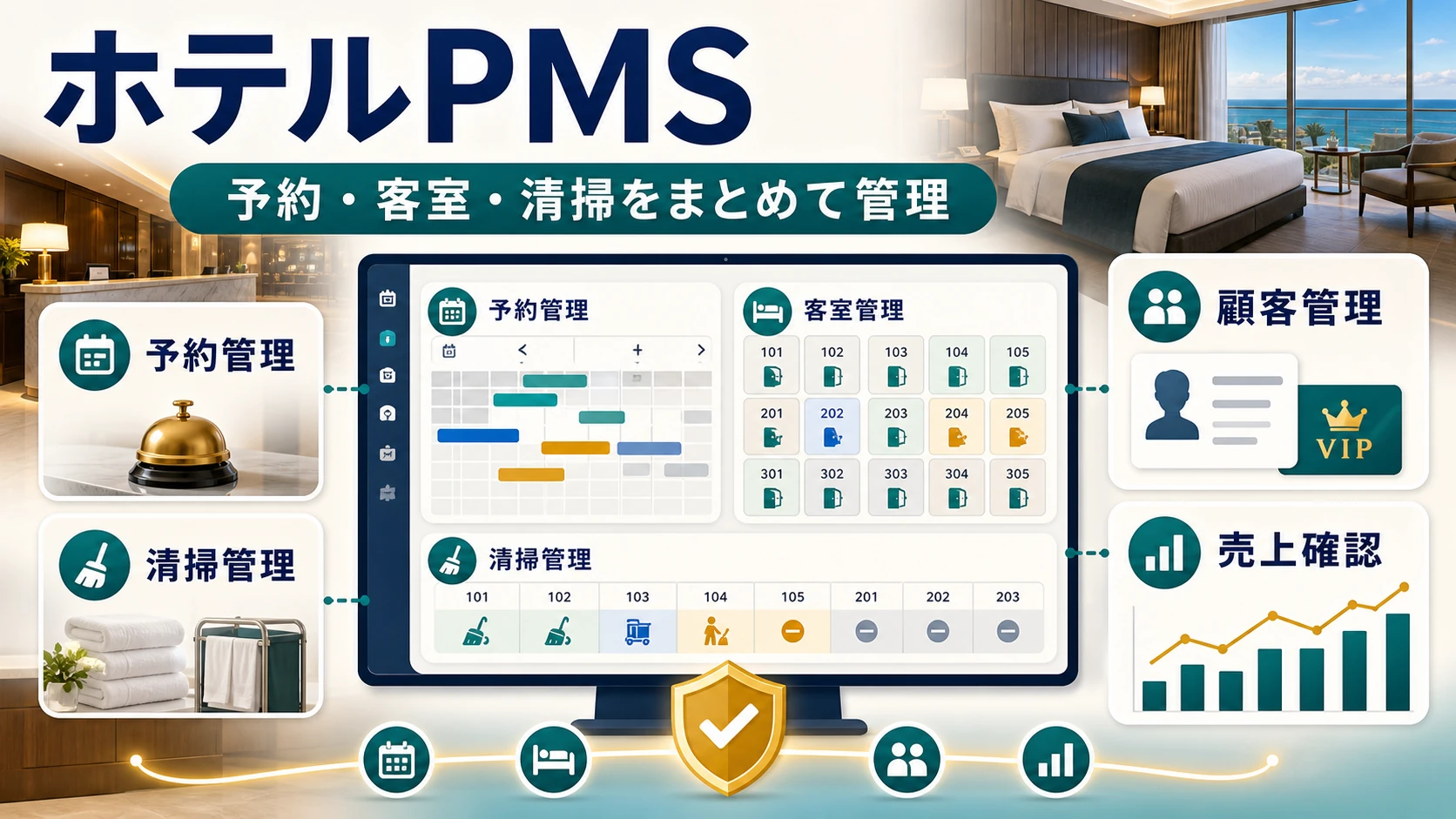ホテルPMSで予約と客室と清掃をまとめて管理するアイキャッチ画像
