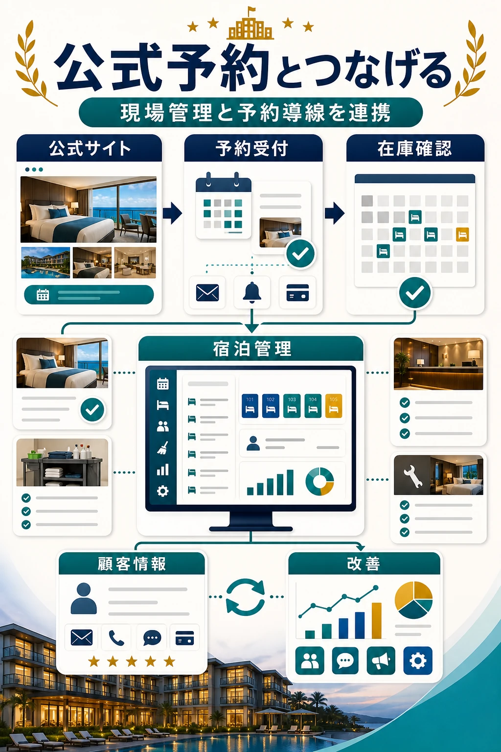 PMSと公式サイト予約の連携を説明する図解