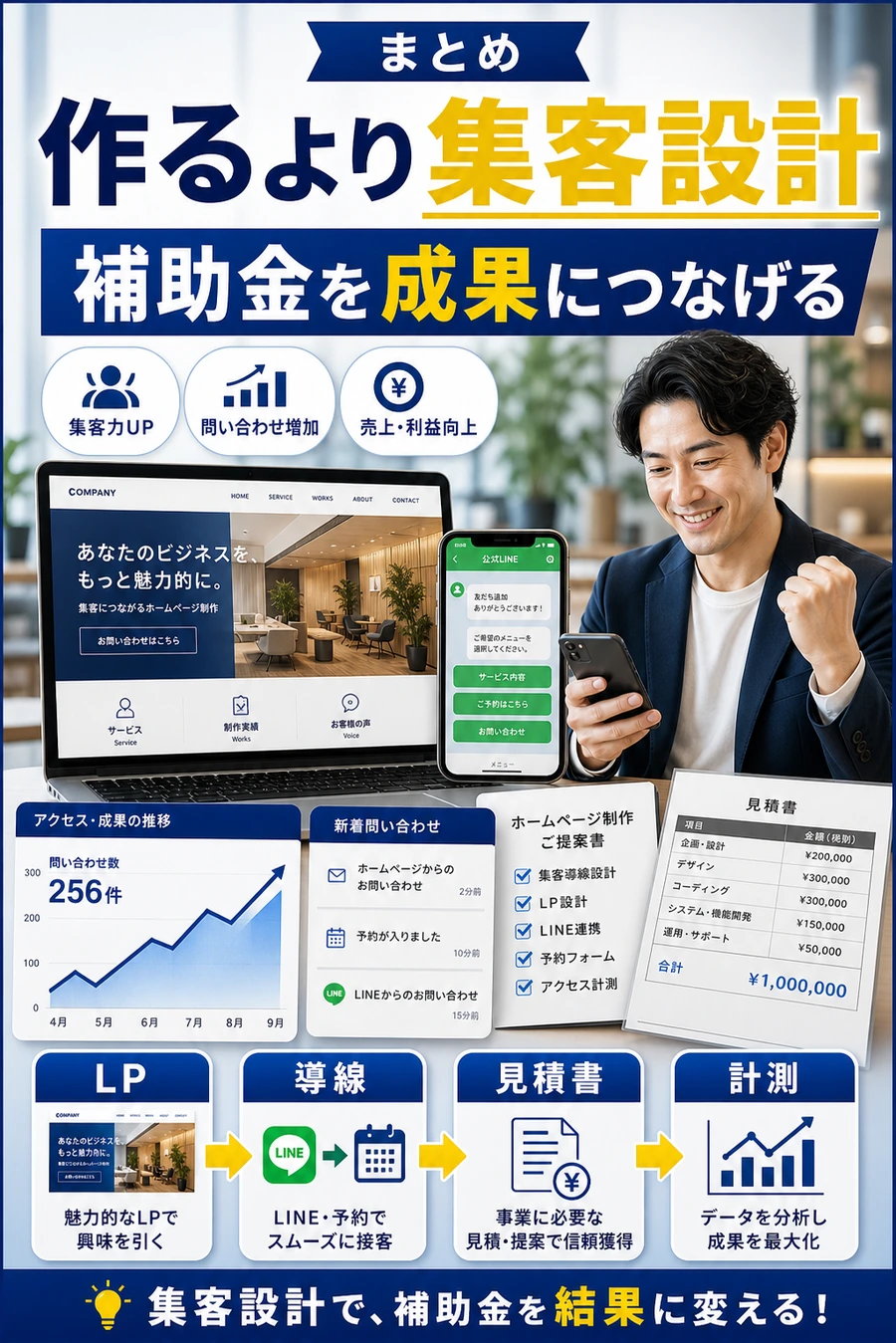 補助金では作ることより集客設計が重要であることを示す画像