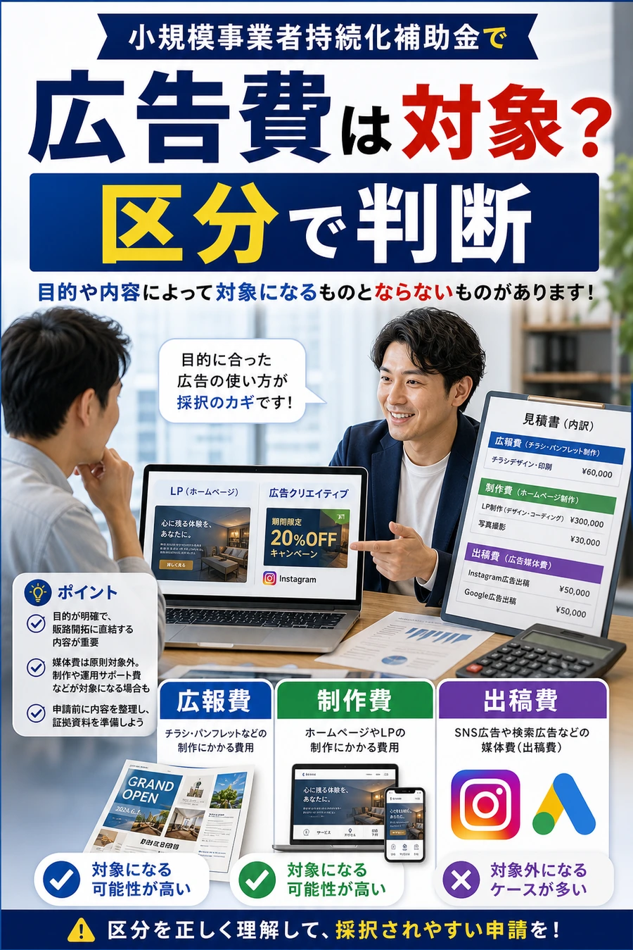 小規模事業者持続化補助金で広告費が対象になるかを区分で判断する画像
