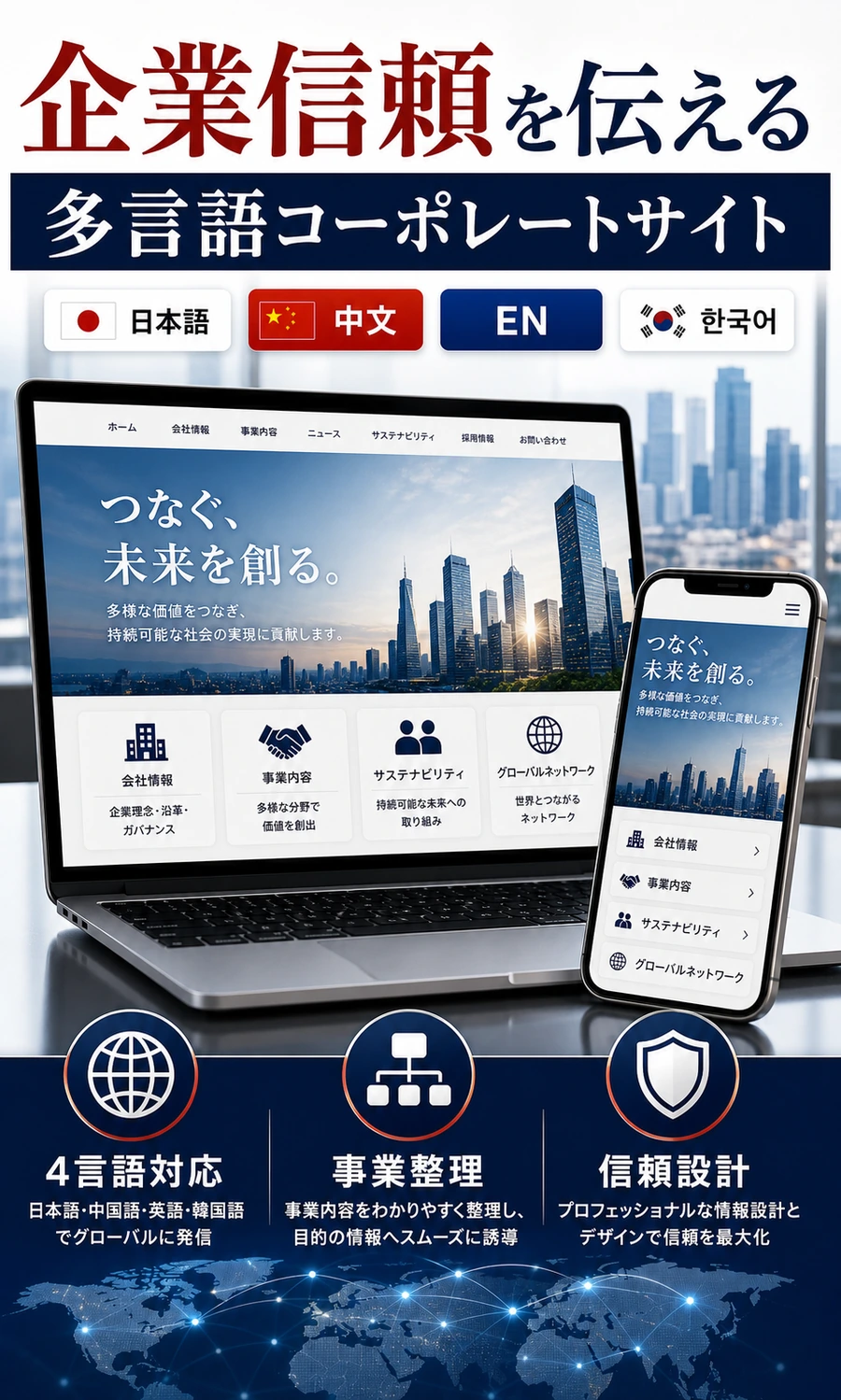 多言語コーポレートサイトで企業信頼を伝える制作実績画像