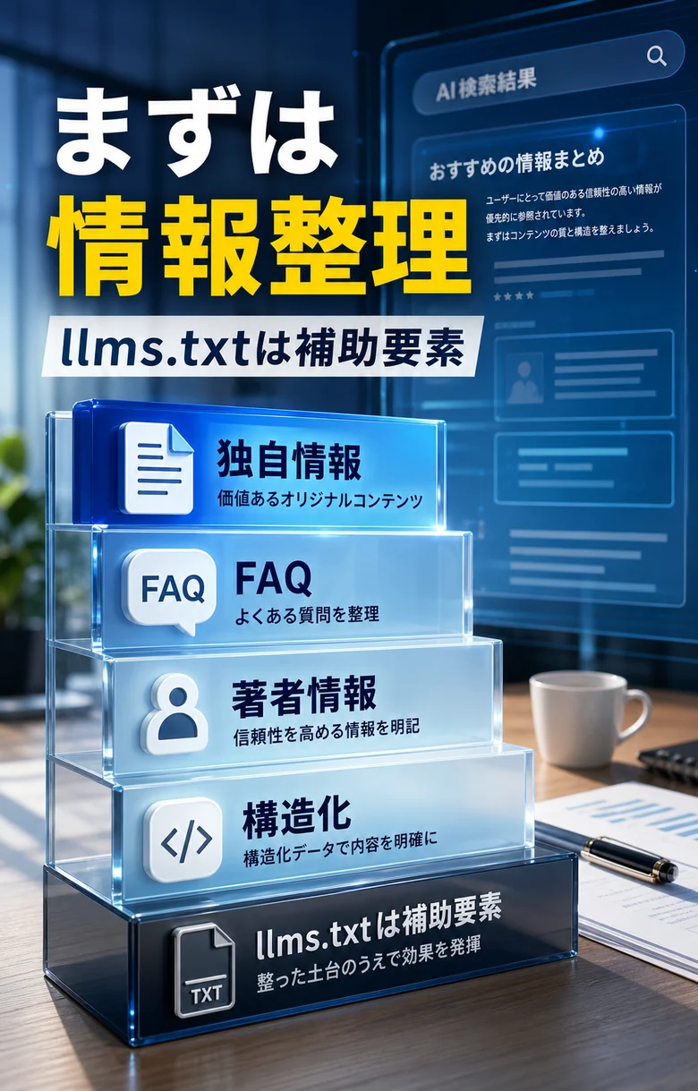 llms.txtより先に独自情報・FAQ・著者情報を整理する
