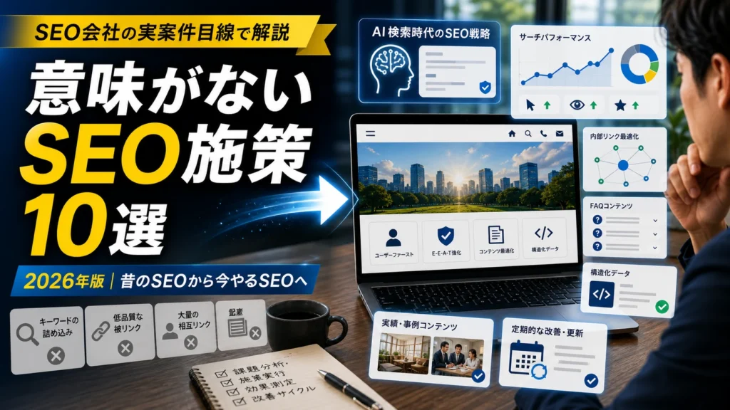 意味がないSEO施策10選と2026年にやるSEO施策を解説するアイキャッチ画像