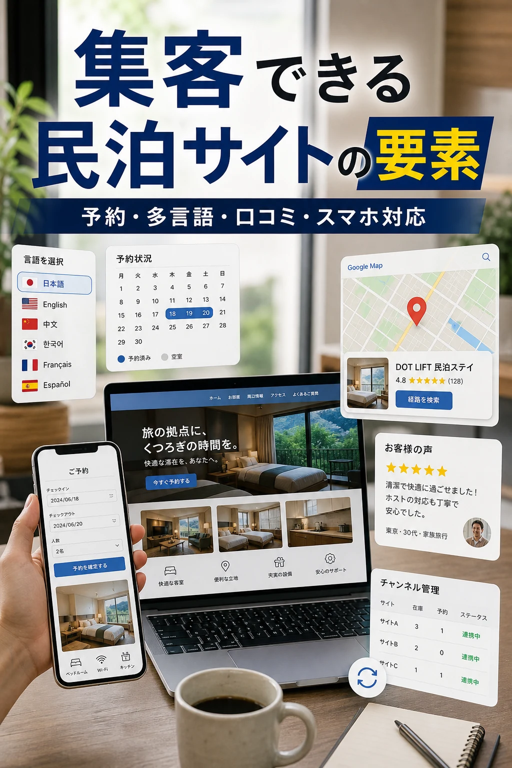 民泊ホームページ作成で必要な要素を表す記事内画像