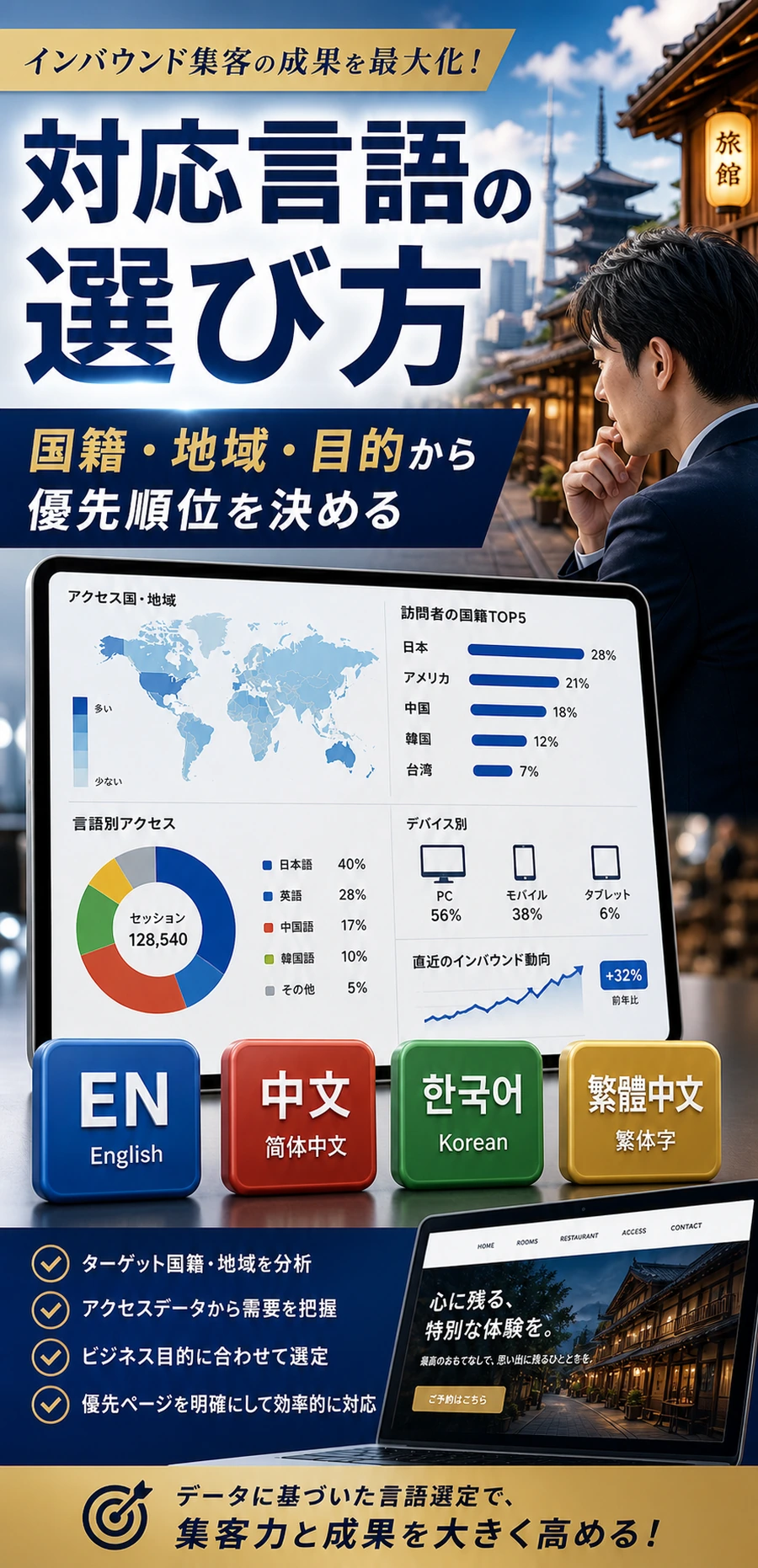 多言語サイトで対応すべき言語の選び方を解説する画像
