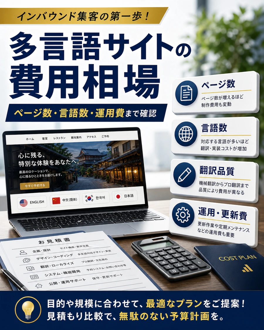 多言語ホームページ制作の費用相場を解説する画像