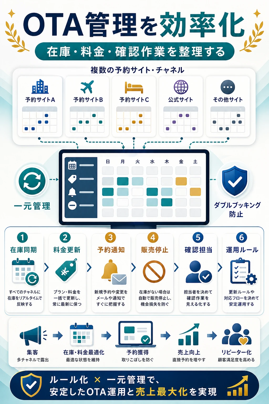 サイトコントローラーはOTA管理と自社予約導線を分けて設計することが重要を説明する図解