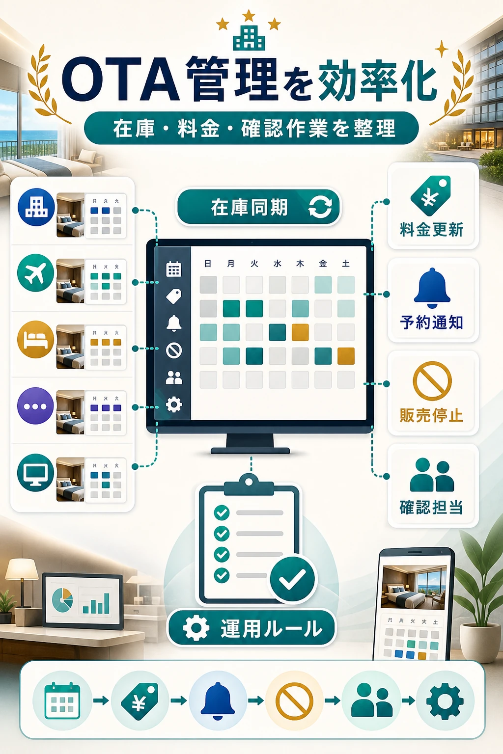サイトコントローラーでOTA在庫管理を安定させる考え方を説明する図解