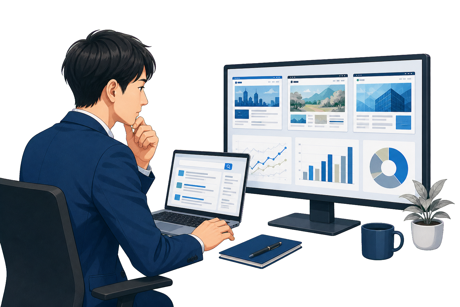 現状サイトと競合を確認するイラスト