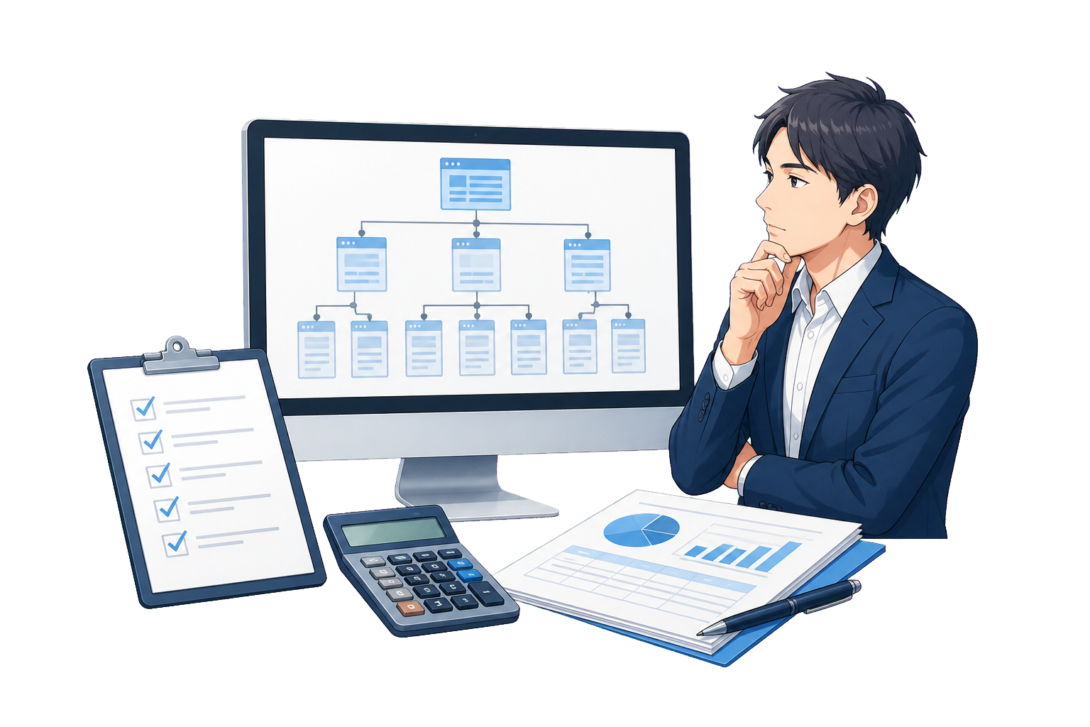 サイト構成と見積もりを作成するイラスト
