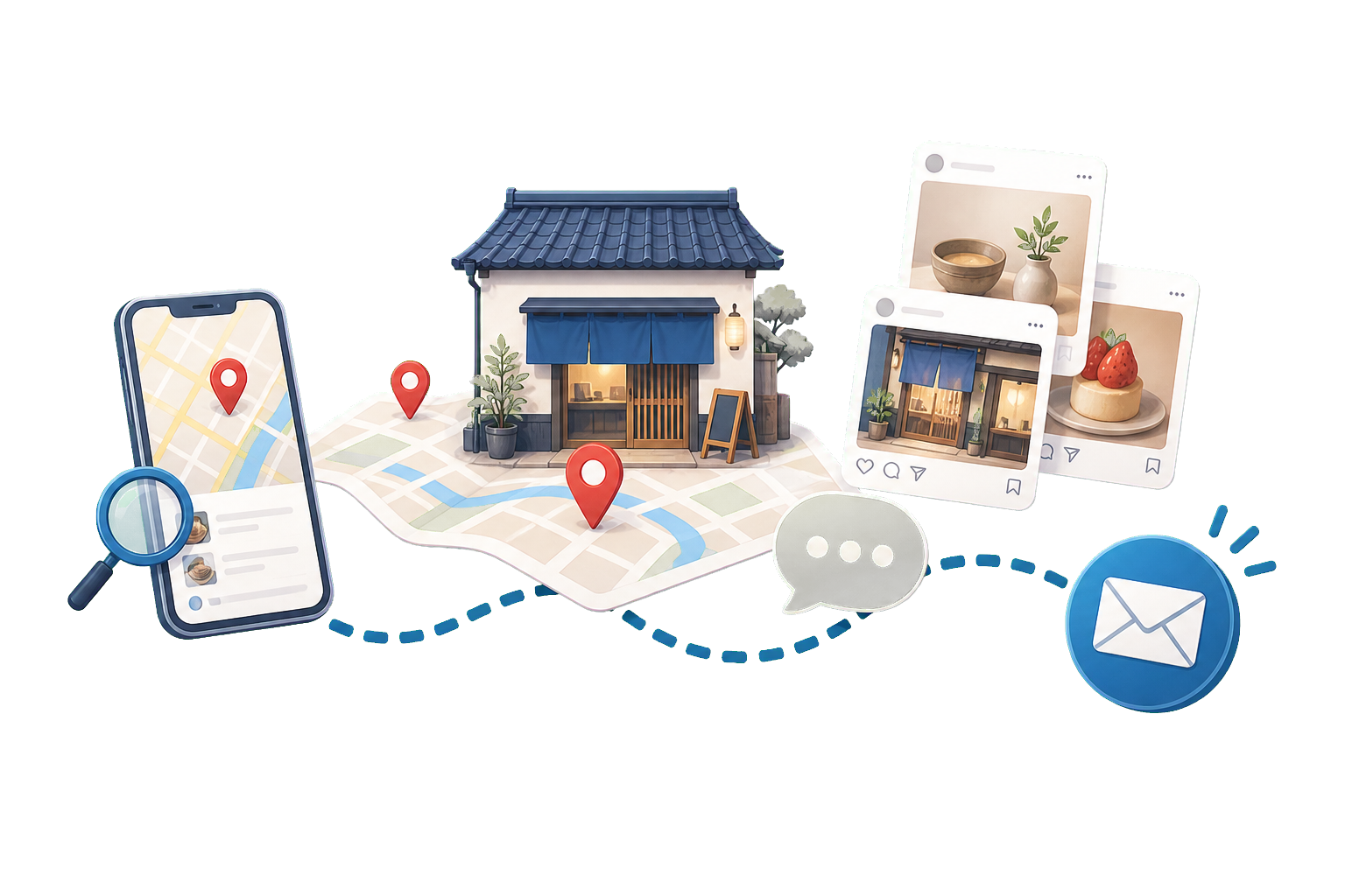 MEOとSNS導線を整えるイラスト