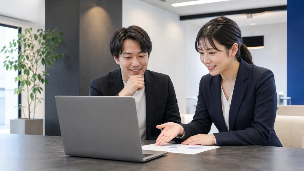 診断結果を確認しながら改善点を相談する様子