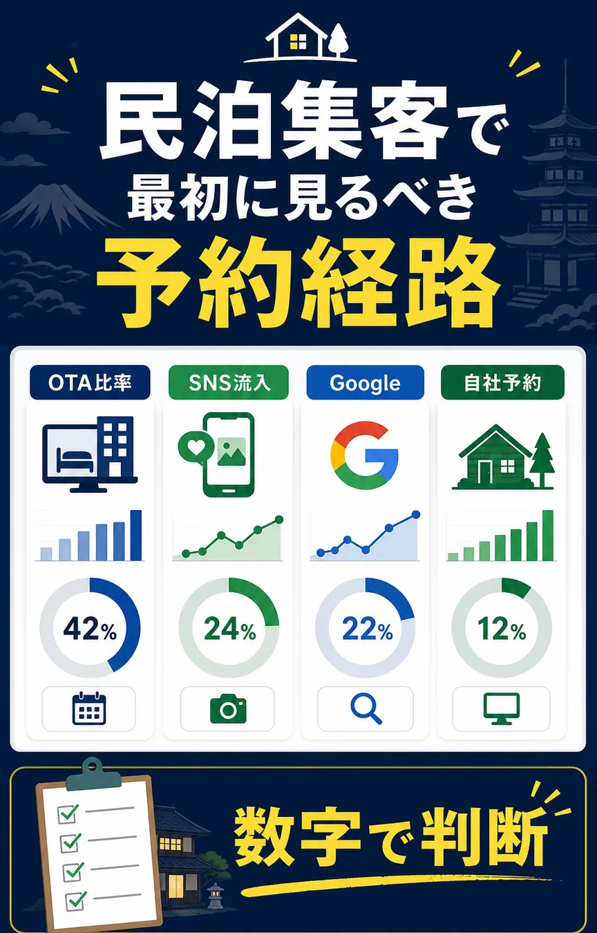 民泊集客で予約経路ごとの数字を確認する図解