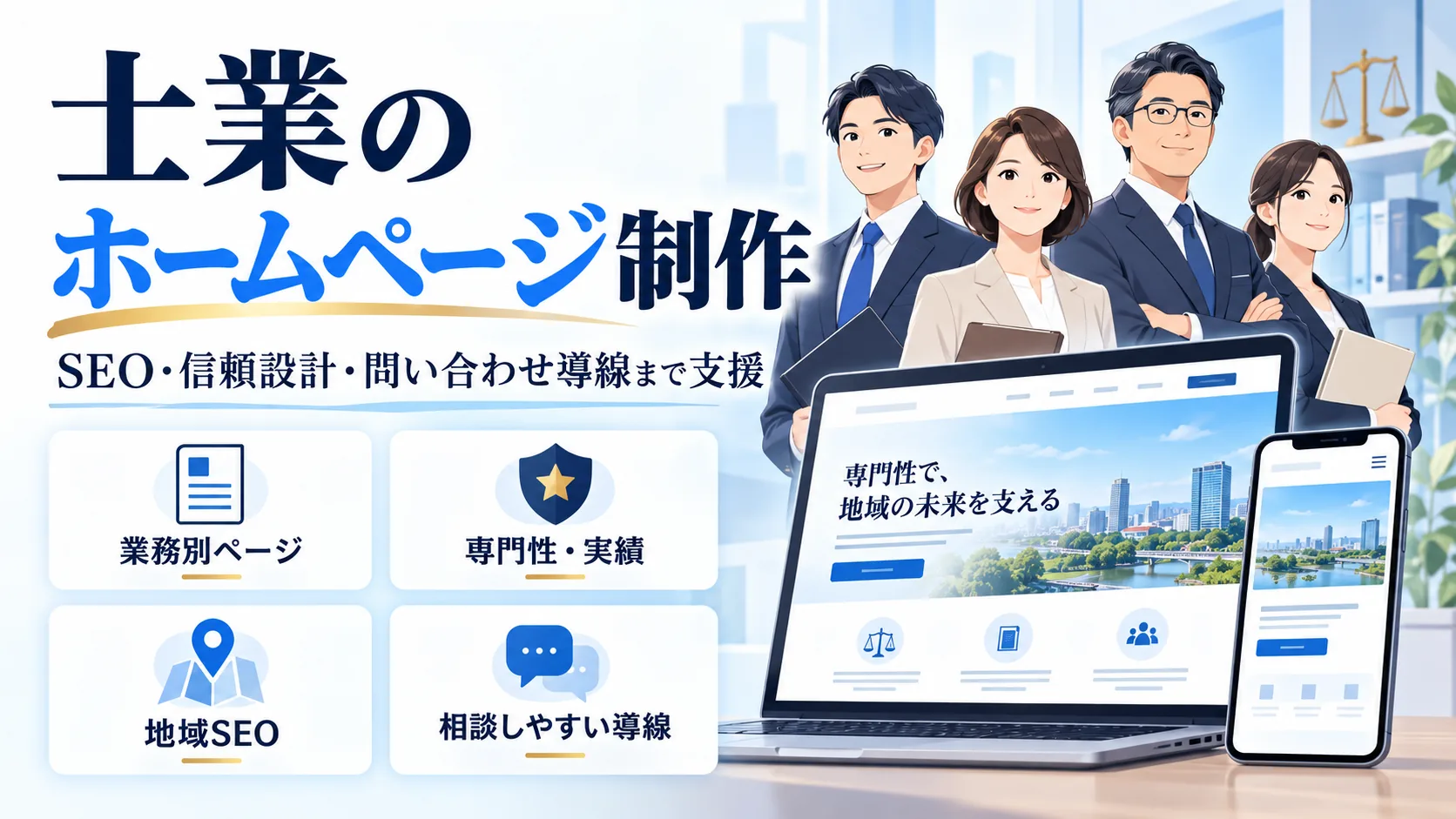 士業ホームページ制作で専門性と相談導線を整えるイメージ
