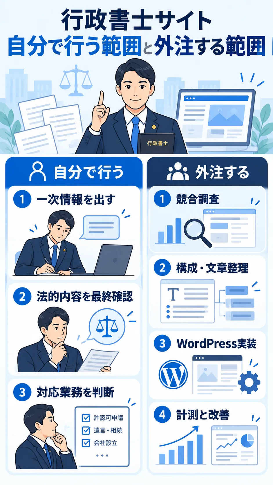 行政書士サイトを自分で行う範囲と外注する範囲