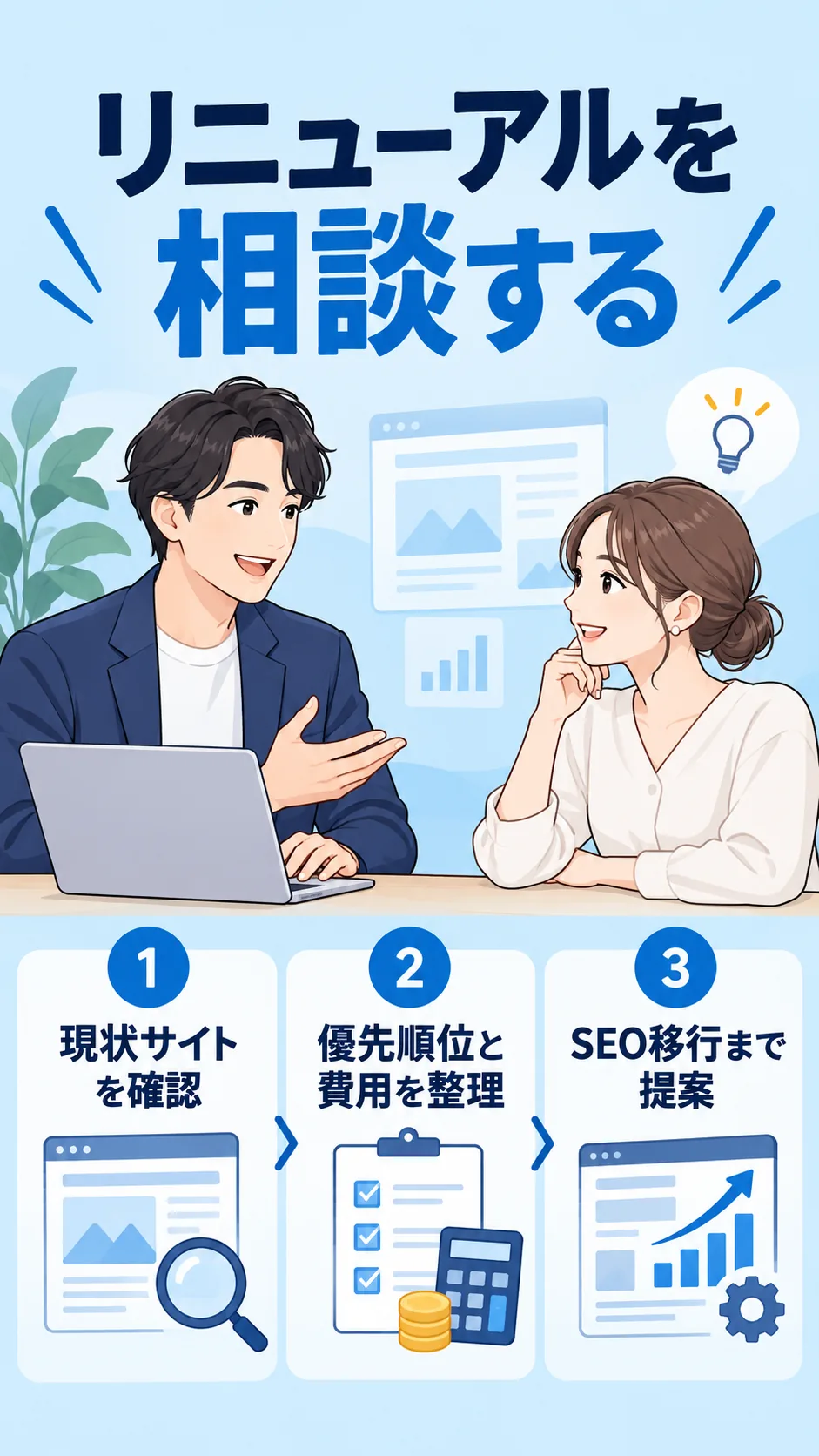 現状確認から費用・SEO移行までを整理するリニューアル相談